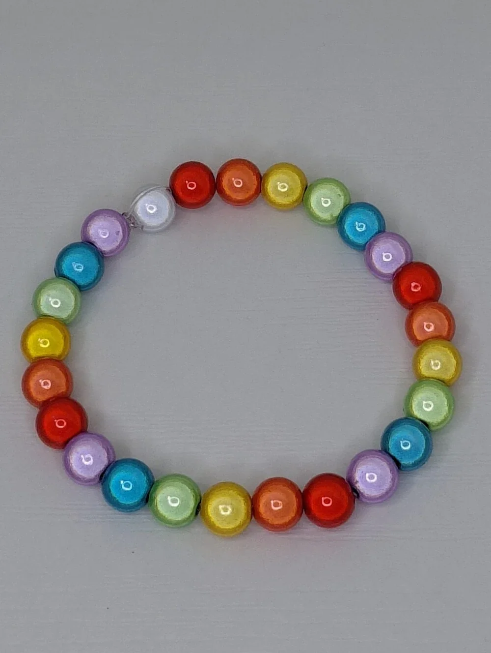 Hand Made Stretch Rainbow Bead Bracelet - Multicolor 7 Inches - Picture 3 of 11